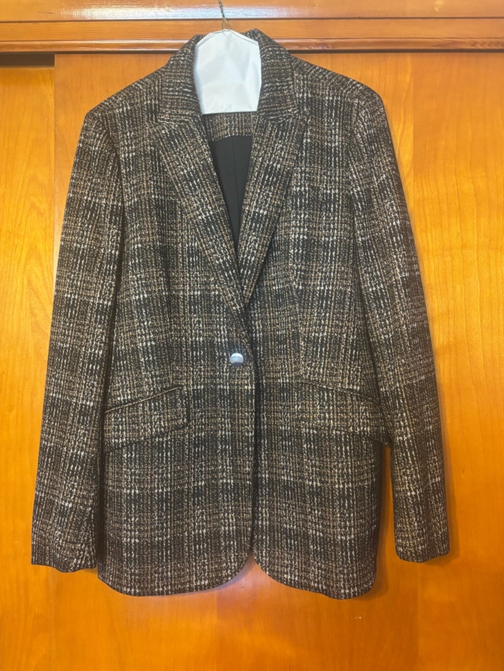 Anne Klein Black and Brown Tweed Single-Button Blazer